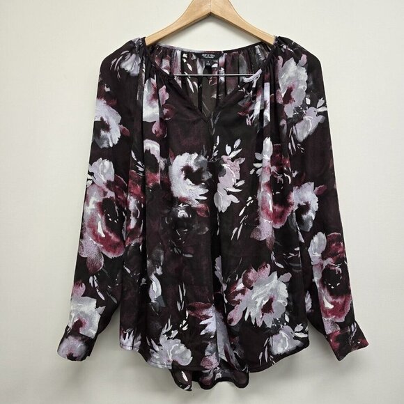 Simply Vera Vera Wang Tops - Simply Vera Vera Wang Semi Sheer Long Sleeve Blouse Plum Floral Sheer Sz Small